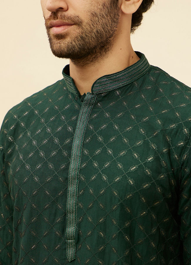 alt message - Manyavar Men Empire Green Lattice Embroidered Kurta image number 1