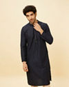 Navy Blue Shimmery Lattice Patterned Kurta Set