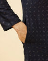 Manyavar Men Navy Blue Shimmery Lattice Patterned Kurta Set