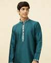 Crystal Teal Blue Embroidered Neckline Kurta Set