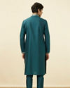 Manyavar Men Crystal Teal Blue Embroidered Neckline Kurta Set