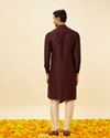 Manyavar Men Wine Red Drape Detailed Angrakha Kurta Set