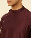 alt message - Manyavar Men Wine Red Drape Detailed Angrakha Kurta Set image number 1