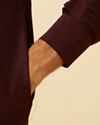 Manyavar Men Wine Red Drape Detailed Angrakha Kurta Set
