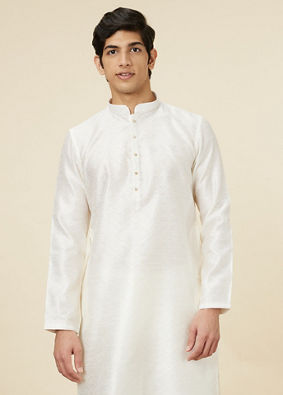 alt message - Manyavar Men Embellished Warm White Kurta Pajama image number 0