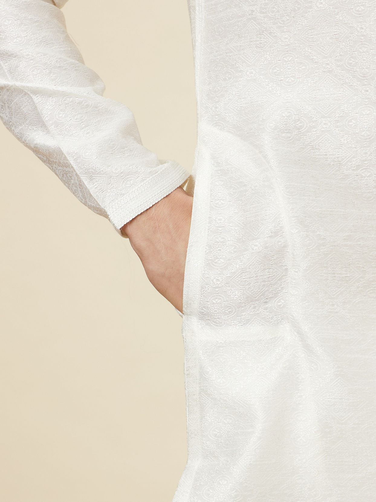 Manyavar Men Embellished Warm White Kurta Pajama