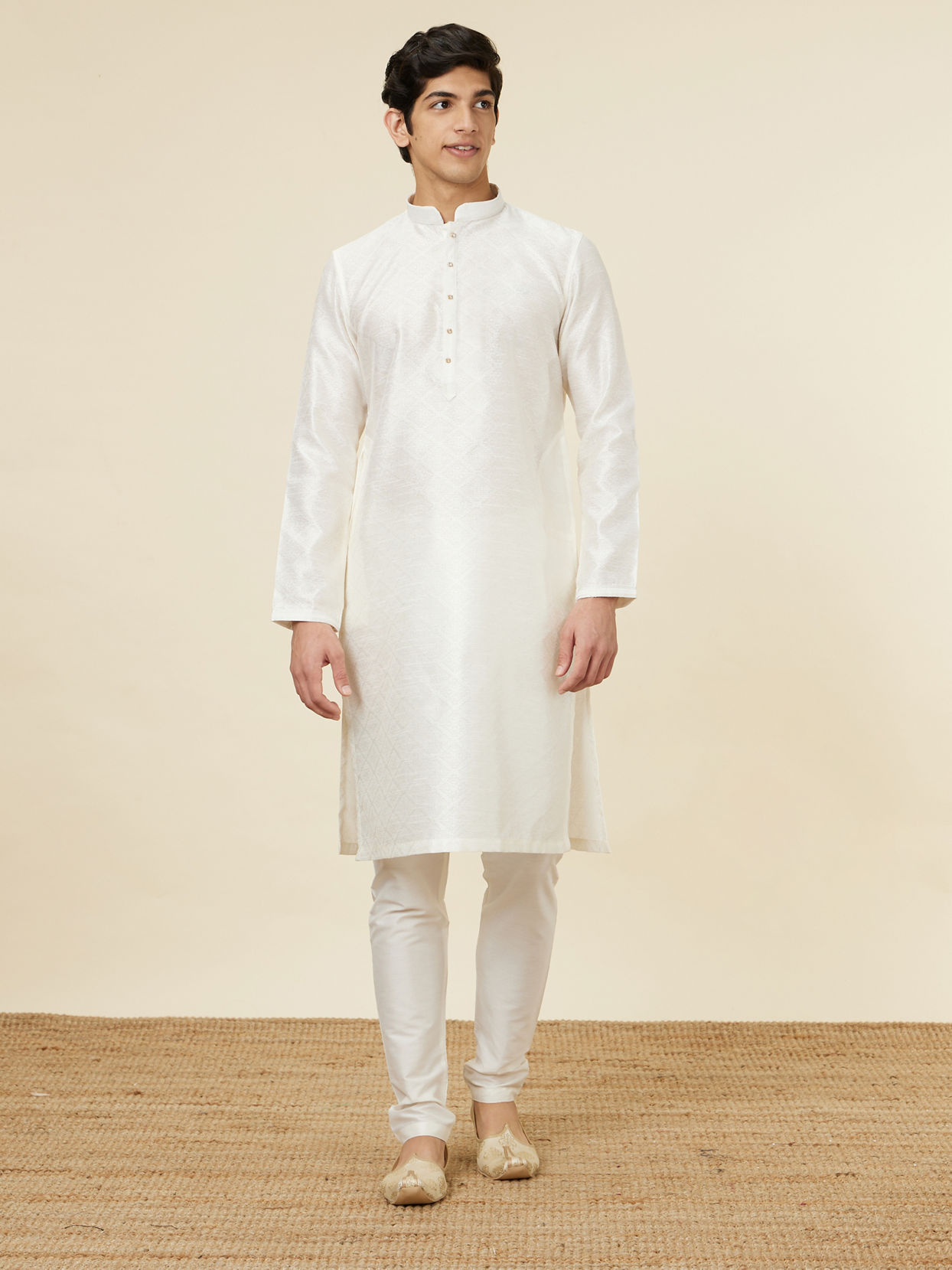 Manyavar Men Embellished Warm White Kurta Pajama