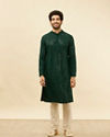 Manyavar Men Forest Green Chikankari Embroidered Sequined Kurta Set