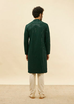 alt message - Manyavar Men Forest Green Chikankari Embroidered Sequined Kurta Set image number 5