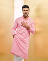 alt message - Manyavar Men Flamingo Pink Chikankari Embroidered Kurta Set image number 0