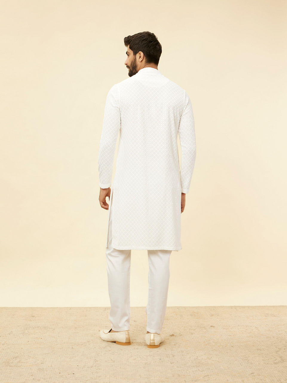 Manyavar Men Star White Chikankari Embroidered Sequinned Kurta Set
