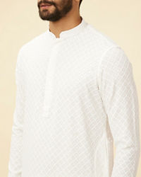 Manyavar Men Star White Chikankari Embroidered Sequinned Kurta Set