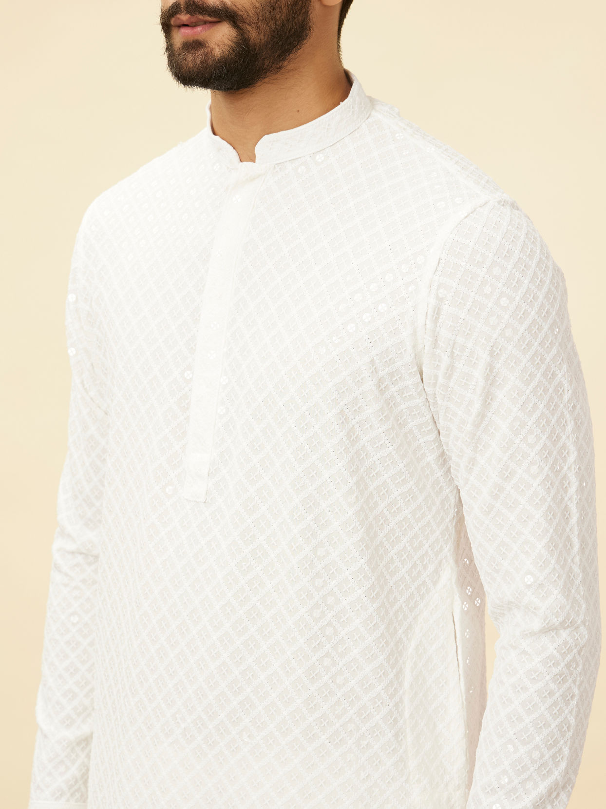 Men White Pure Cotton Chikankari Embroidered Straight Kurta With Pajama main image 1