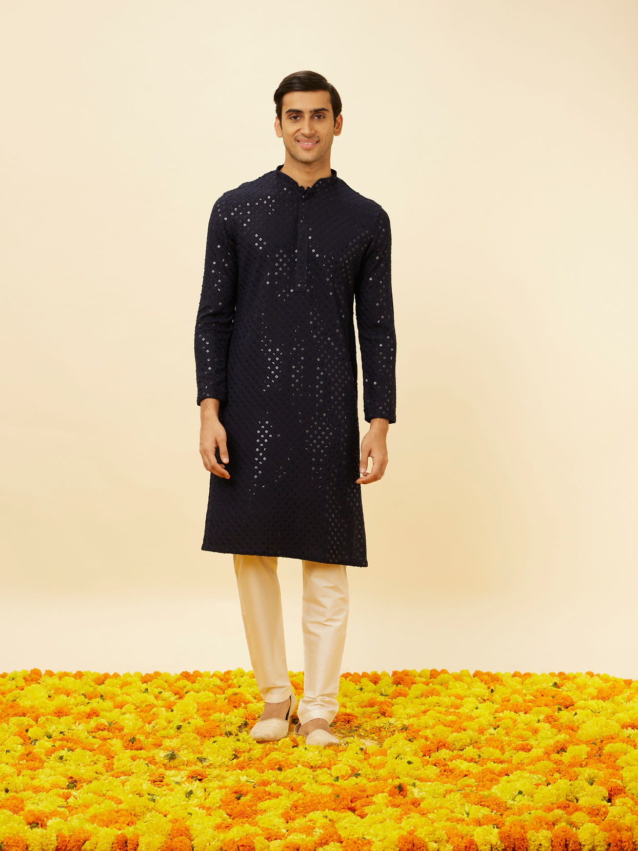 Midnight Blue Sequined Kurta Set image number 2