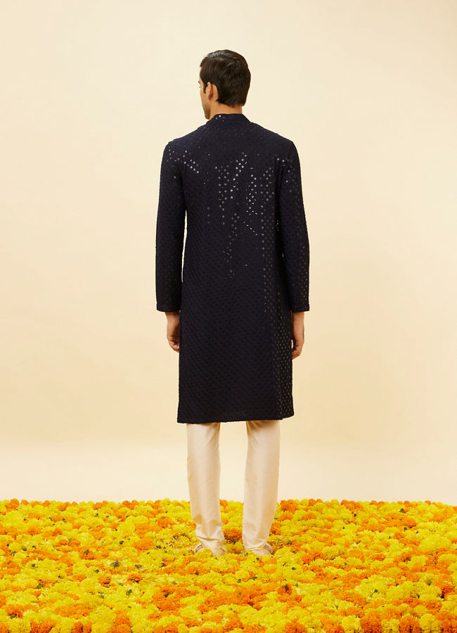 Midnight Blue Sequined Kurta Set image number 5