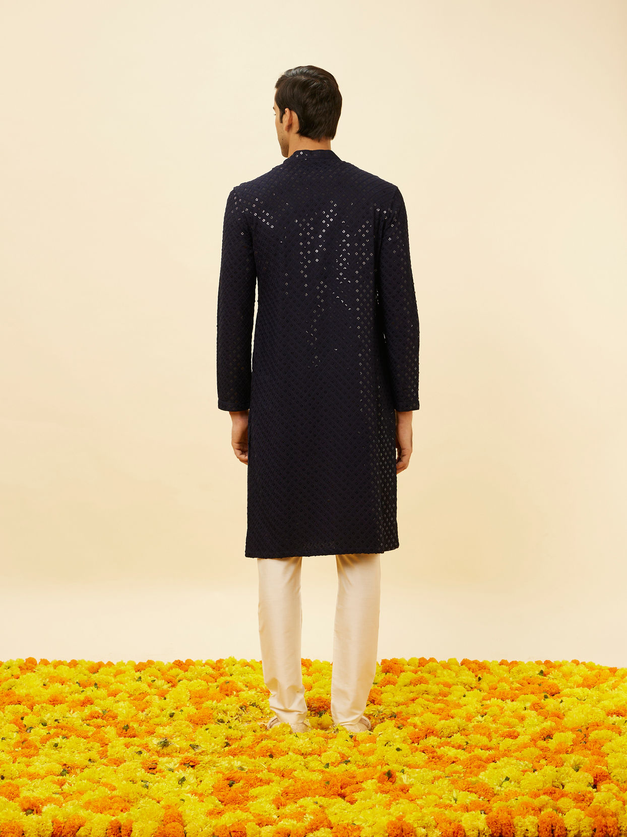 Manyavar Men Midnight Blue Sequined Kurta Set