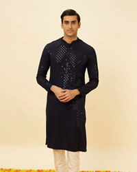 Manyavar Men Midnight Blue Sequined Kurta Set