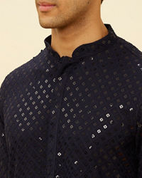 Manyavar Men Midnight Blue Sequined Kurta Set