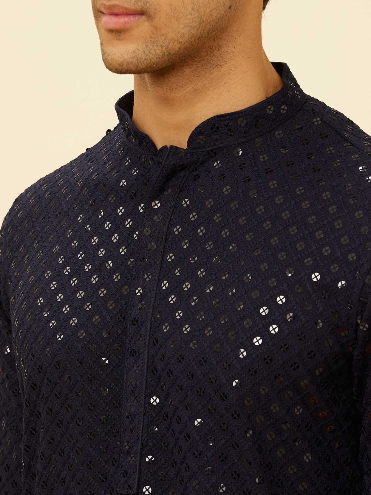 Manyavar Men Midnight Blue Sequined Kurta Set