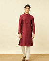 Manyavar Men Maroon Floral Jaal Patterned Kurta Set