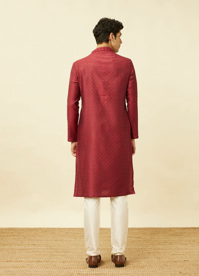 Manyavar Men Maroon Floral Jaal Patterned Kurta Set