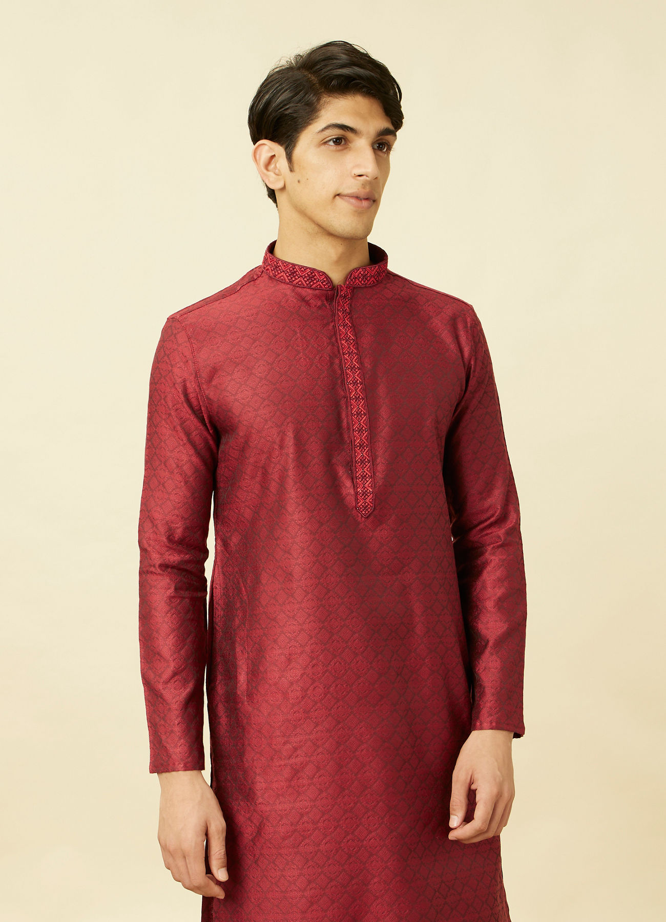 Manyavar Men Maroon Floral Jaal Patterned Kurta Set