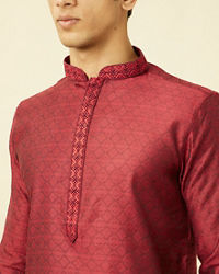 Manyavar Men Maroon Floral Jaal Patterned Kurta Set