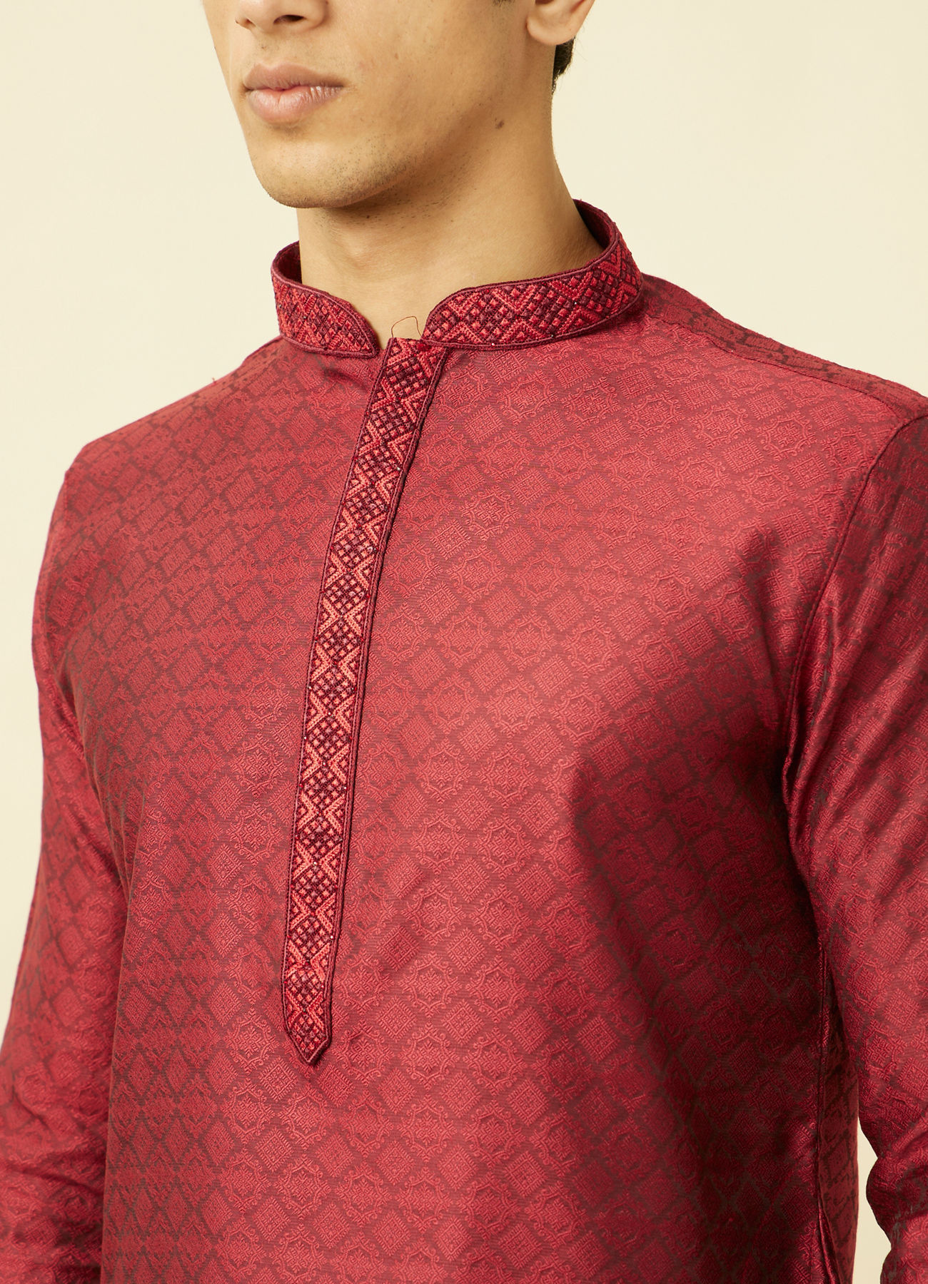 Manyavar Men Maroon Floral Jaal Patterned Kurta Set