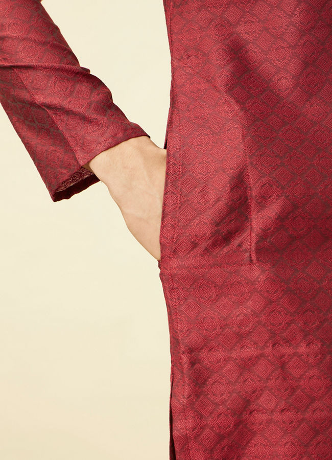 Manyavar Men Maroon Floral Jaal Patterned Kurta Set