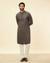 Manyavar Men Ash Grey Chikankari Embroidered Sequinned Kurta Set