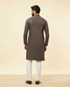 alt message - Manyavar Men Ash Grey Chikankari Embroidered Sequinned Kurta Set image number 5