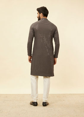 alt message - Manyavar Men Ash Grey Chikankari Embroidered Sequinned Kurta Set image number 5