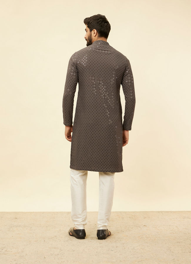 Manyavar Men Ash Grey Chikankari Embroidered Sequinned Kurta Set