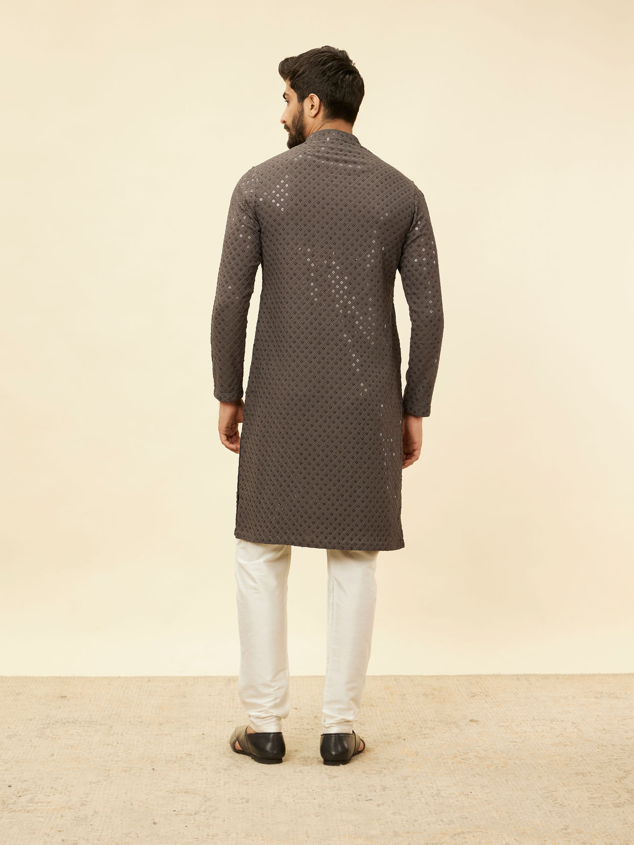 Manyavar Men Ash Grey Chikankari Embroidered Sequinned Kurta Set