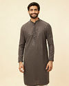 alt message - Manyavar Men Ash Grey Chikankari Embroidered Sequinned Kurta Set image number 0