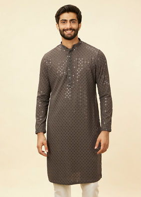 Manyavar Men Ash Grey Chikankari Embroidered Sequinned Kurta Set