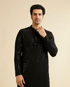 alt message - Manyavar Men Midnight Black Chikankari Embroidered Sequinned Kurta Set image number 0