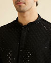 alt message - Manyavar Men Midnight Black Chikankari Embroidered Sequinned Kurta Set image number 1