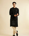 Manyavar Men Midnight Black Chikankari Embroidered Sequinned Kurta Set