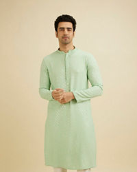 Manyavar Men Light Mid Green Chikankari Embroidered Sequinned Kurta Set