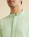 alt message - Manyavar Men Light Mid Green Chikankari Embroidered Sequinned Kurta Set image number 1