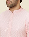 Manyavar Men Flamingo Pink Chikankari Embroidered Kurta Set