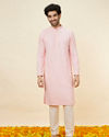 Manyavar Men Flamingo Pink Chikankari Embroidered Kurta Set