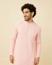 Manyavar Men Flamingo Pink Chikankari Embroidered Kurta Set