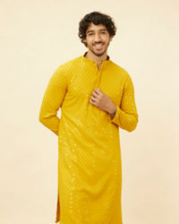 Manyavar Men Sunglow Yellow Chikankari Embroidered Sequinned Kurta Set