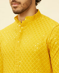 Manyavar Men Sunglow Yellow Chikankari Embroidered Sequinned Kurta Set
