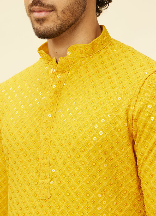 Sunglow Yellow Chikankari Embroidered Sequinned Kurta Set image number 1