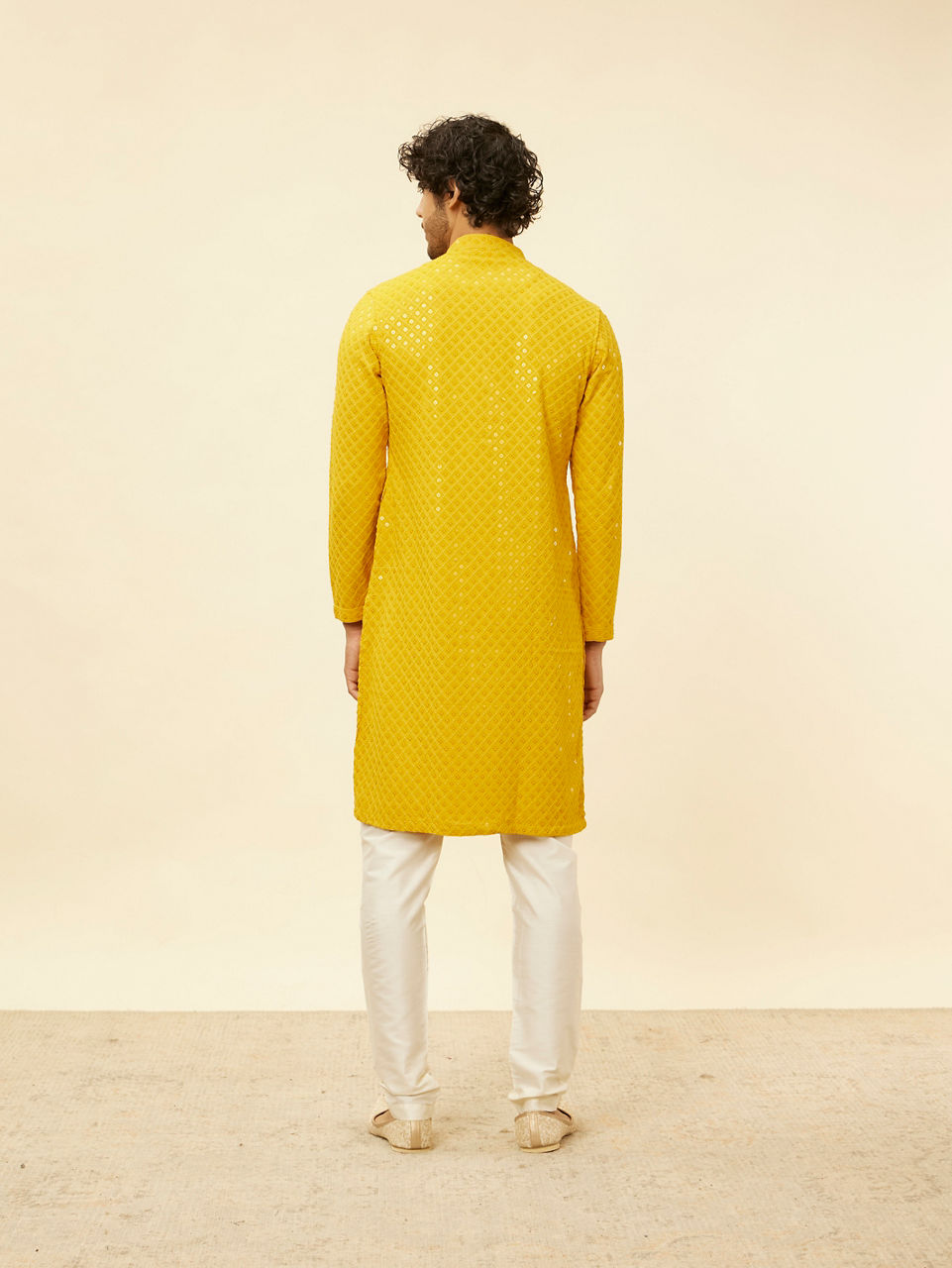 Manyavar Men Sunglow Yellow Chikankari Embroidered Sequinned Kurta Set