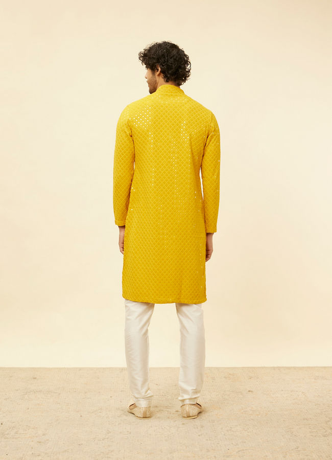 Manyavar Men Sunglow Yellow Chikankari Embroidered Sequinned Kurta Set