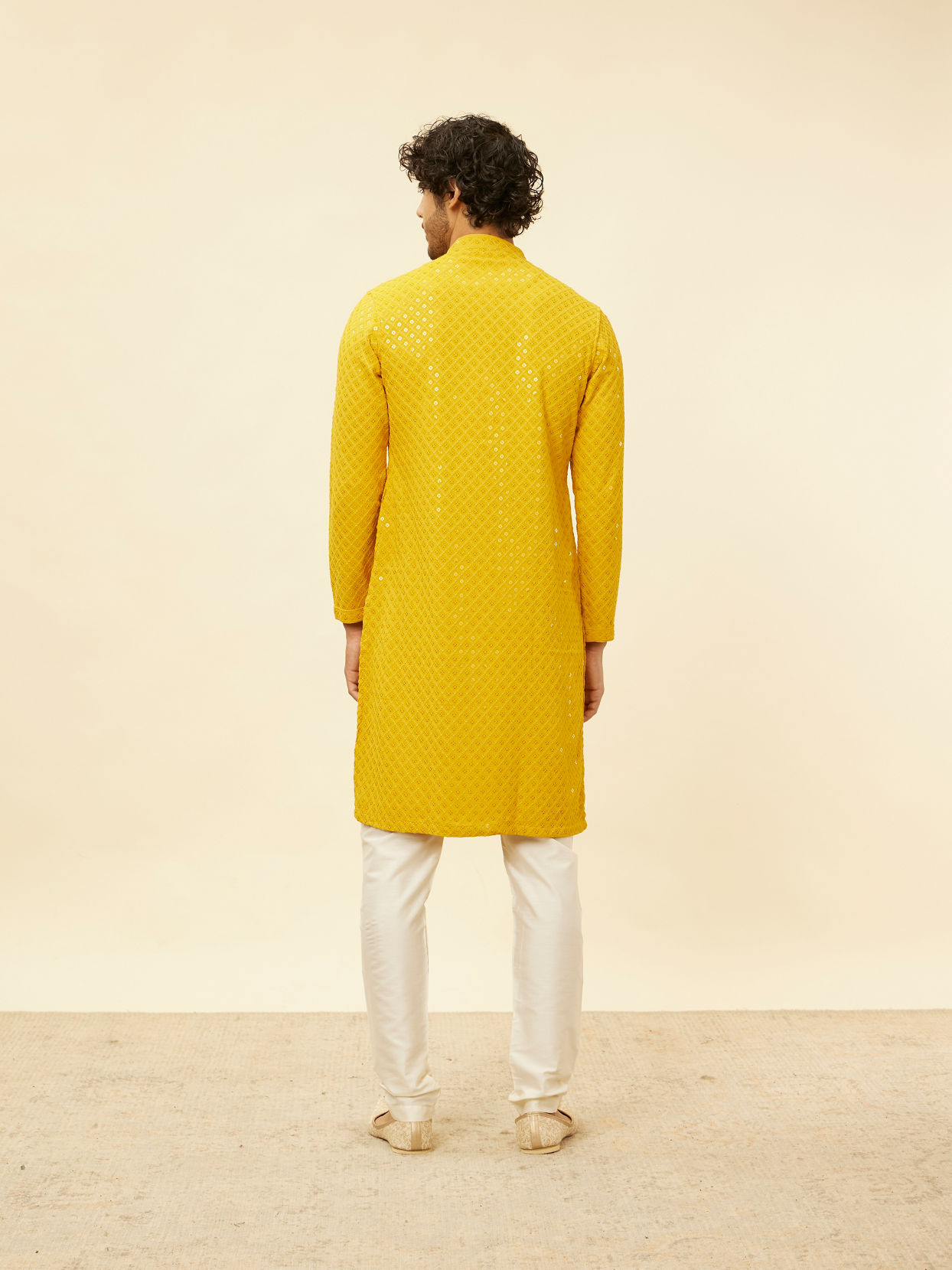 Sunglow Yellow Chikankari Embroidered Sequinned Kurta Set image number 5